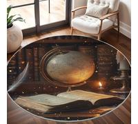 Suave Alfombra Redonda de Pelo Corto 80 cm Fiámetro Libros Vintage de Ceremonias de La Tierra - TPR Antideslizante Lavable a Máquina Alfombra Redonda MarróN Vintage para Salón, Dormitorio e Infantil