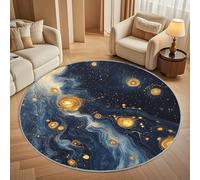 Suave Alfombra Redonda de Pelo Corto 80 cm Fiámetro MáRmol Abstracto - TPR Antideslizante Lavable a Máquina Alfombra Redonda Remolino Dorado para Salón, Dormitorio e Infantil