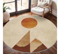 Suave Alfombra Redonda de Pelo Corto 80 cm Fiámetro Sol GeoméTrico de MontañA - TPR Antideslizante Lavable a Máquina Alfombra Redonda Color Tierra para Salón, Dormitorio e Infantil