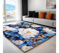 Suave Alfombras Delicado Romántico Floral Decorativas, Alfombra de Pelo Corto, Alfombras para Salón, Habitación y Dormitorio, Tapete Resistente, (Azul, 120 x 170 cm)