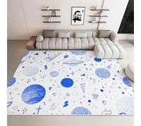 Suave Alfombras Lindo Espacio Geométrico Planetas Decorativas, Alfombra Azul-Crudo de Pelo Corto Resistente 140 x 200 cm - Ideal para Salón Habitación y Dormitorio