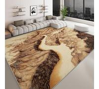 Suave Alfombras Naturaleza Pintura A Tinta Montañas Río Decorativas, Alfombra Marrón de Pelo Corto Resistente 180 x 240 cm - Ideal para Salón Habitación y Dormitorio