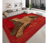 Suave Alfombras Retro Elegante Animal Leopardo Decorativas, Alfombra Rojo de Pelo Corto Resistente 60 x 90 cm - Ideal para Salón Habitación y Dormitorio