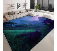 Suave Alfombras Sencillo Plantas Montañas Serenidad Decorativas, Alfombra Azul-Morado de Pelo Corto Resistente 60 x 90 cm - Ideal para Salón Habitación y Dormitorio
