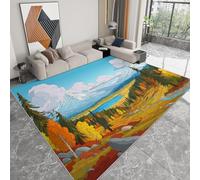 Suave Azul Alfombras para Salon Habitacion, Alfombra Lavable a máquina y Antideslizante con Diseño Paisaje Montañas Bosque Dibujos Animados - 160 x 230 cm Ideal para Dormitorio