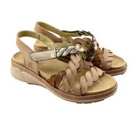 SUAVE by leyland - Sandalia Muy cómodas con Plantilla Acolchada extraíble y Cierre Adhesivo 937785 Cuero Mujer Color: Sandy Platino Talla: 40