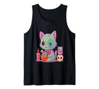 Suave Grunge estético Kawaii Gato Espeluznante Comiendo Camiseta sin Mangas