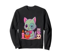 Suave Grunge estético Kawaii Gato Espeluznante Comiendo Sudadera