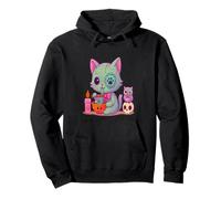 Suave Grunge estético Kawaii Gato Espeluznante Comiendo Sudadera con Capucha