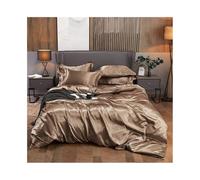 Suave Juego de Cama rayón Lujo 3/4 Piezas, Funda nórdica satén Color Liso con sábana Plana y Fundas Almohada Bedding(Bruin,King 220 x 240 cm 4pcs)