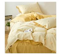 Suave Juego de Funda nórdica algodón 100% Lavado a la Piedra, 4 Piezas, Estilo Cierre Lazos, en Las Esquinas, súper Suave, Juego Cama Bordado Shabby Chic Hermoso(Yellow,1.8m Bed -200x230cm)