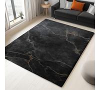 Suave Negro Alfombras para Salon Habitacion, Alfombra Lavable a máquina y Antideslizante con Diseño Abstracto Naturaleza Mármol - 60 x 90 cm Ideal para Dormitorio