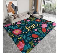 Suave Turquesa Azul Pavo Alfombras para Salon Habitacion, Alfombra Lavable a máquina y Antideslizante con Diseño Pintado A Mano Floral Romántico Amor - 180 x 240 cm Ideal para Dormitorio