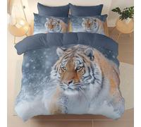 Suave y cómodo Funda nordica 135 x 200 cm, Microfibra cepillada Transpirable fácil de cuidar Lavable a máquina, Fotografia Di Animali Fiocchi Di Neve Tigre Tema Juego Cama con Cremallera, Gris