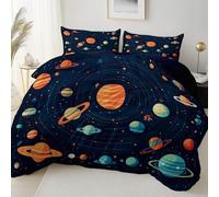 Suave y cómodo Funda nordica 200 x 200 cm, Microfibra cepillada Transpirable fácil de cuidar Lavable a máquina, Dibujo Animado Espacio Planeta Estrellas Tema Juego Cama con Cremallera, Negro