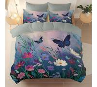 Suave y cómodo Funda nordica 200 x 200 cm, Microfibra cepillada Transpirable fácil de cuidar Lavable a máquina, Pittura A Olio Fiori Farfalle Tema Juego Cama con Cremallera, Gris
