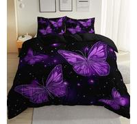 Suave y cómodo Funda nordica 220 x 240 cm, Microfibra cepillada Transpirable fácil de cuidar Lavable a máquina, Fantasía Simple Mariposa Estrellas Tema Juego Cama con Cremallera, Negro