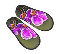 Suave Zapatillas de Peluche Estampado de Flores de orquídea Zapatillas Casa Ligero Pantuflas de Hombre para Mujer Adulto Hombre L