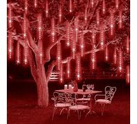 SUAVER Cadena de luces solares de lluvia de meteoritos, 30 cm, 10 tubos, 240 LED, luces para exteriores, impermeables, luces solares para fiestas, bodas, árbol de Navidad, decoración (rojo)