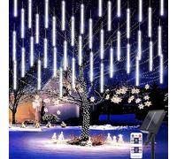 SUAVER Cadena de luces solares de lluvia de meteoritos, 30 cm, 10 tubos, 240 LED, luces para exteriores, impermeables, luces solares para fiestas, bodas, árbol de Navidad, decoración (blanco)