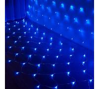 SUAVER Guirnalda de luces LED, red de luz impermeable, funciona con pilas, decoración de Navidad, terraza, luz para árbol de Navidad, césped, arbustos (azul, 1,5 x 1,5 m)