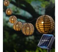 SUAVER Guirnalda de luces solares de 10 luces LED solares de ratán para decoración de patio al aire libre, luces impermeables para cenador, bombillas inastillables, luces colgantes para jardín, balcón