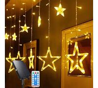 SUAVER Guirnalda de Luces Solares de Estrella LED, Decoración de Cortina de Navidad, 12 Estrellas, Colgantes de Ventana Con Control Remoto para Año Nuevo, Porche, Dormitorio