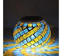 SUAVER Lámpara Solar Mosaico RGB Impermeable Decorativo Lámpara De Mesita De Noche Lamparas De Sobremesa para Salón, Jardín, Habitación, Terraza, Comedor, Etc (Yellow&Blue)