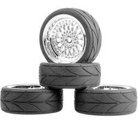SUAVER Neumáticos RC 1/10 On Road de goma y llantas, neumáticos de goma de 64 mm y ruedas de plástico, parte para coches de carreras 1/10 RC On-Road Touring Car Racing Car 4 unidades (plateado, offset