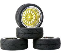 SUAVER Neumáticos RC 1/10 On Road de goma y llantas, neumáticos de goma de 64 mm y ruedas de plástico, parte para coches de carreras 1/10 RC On-Road Touring Car Racing Car 4 unidades (dorado