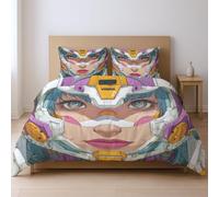 Suaves al Tacto Funda nórdica, Anime Mecha Chicas Ciencia ficción, Ropa de Cama con Fundas de Almohada con Cremallera, Multicolor, 220 x 220 cm + 2 Funda edredón 50x75 cm