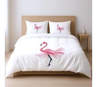 Suaves al Tacto Funda nórdica, Dibujo Animado Minimalista Flamenco Yoga, Juego de Ropa de Cama con Cremallera, Rosa, 240 x 220 cm + 2 Funda edredón 50x75 cm