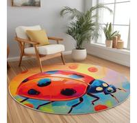 Suaves Alfombra Redonda 160 cm, Dibujos Animados Pintura Al Óleo Mariquita Lunares Impresión Alfombra Redonda Antideslizantes Lavables para Dormitorio Decor de Dormitorio de Juegos - Rojo Azul