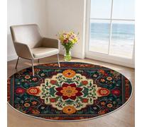 Suaves Alfombra Redonda 60 x 60 cm - Tradición Alfombras Estampado Formas Geométricas Flores Cuadrados, Rojo Verde Antideslizante Alfombra Decoración para Cocina Sala De Estar Recámara Comedor