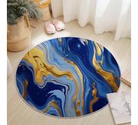 Suaves Alfombra Redonda 90 cm, Onírico Lujoso Elegante Plumas Impresión Alfombra Redonda Antideslizantes Lavables para Dormitorio Decor de Dormitorio de Juegos para Niños - Azul Dorado
