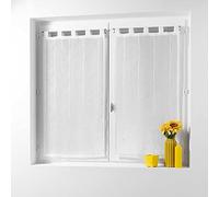 Suavidad Interior, par de visillos con Trabillas (2 x 45 x 160 cm) Linahe Blanca, Velo Arenado Hilos de Chenilla