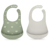 Suavinex Babero Soft Flex Silicona Verde y Gris +4m 2 unidades