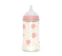 Suavinex Biberón 270 ml Con Tetina Fisiológica SX Pro de Silicona, Válvula Anticólico, Flujo Medio (M) Para Bebés +3 Meses, Bonhomia, Rosa