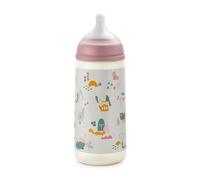 Suavinex, Biberón 360 ml. Biberón con tetina simétrica SX Pro de silicona de flujo rápido (L). Con válvula anticólica. Silicona fina ultra suave. Para bebés, +6 Meses. Walk Rosa