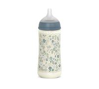 Suavinex, Biberón 360 ml, con Tetina Fisiológica SX Pro de Silicona, con válvula Anticólico, de Flujo Denso (L), para Líquidos Densos, Apto Papillas Líquidas. Bebés +6 Meses. Wonder, Flores, Azul