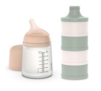 Suavinex, Biberón Anticólico Zero Zero, con Tetina de Flujo Lento (S) de Silicona, para Bebés +0 Meses y Recién Nacidos, 180 ml + Dosificador de Leche en Polvo y Cereales con 4 Compartimentos