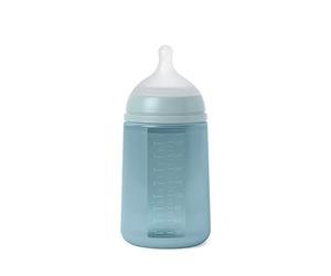 Suavinex, Biberón con Botella de Silicona de 240 ml, con Tetina Fisiológica SX Pro de Silicona, con válvula Anticólico, Biberón de Flujo Medio (M). Para Bebés +3 Meses. Colour Essence, Azul