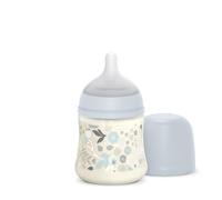 Suavinex, Biberón de 150 ml, con Tetina Fisiológica SX Pro de Silicona, con Válvula Anticólico. Biberón con Tetina de Flujo Lento (S). Bebés +0 Meses y Recién Nacidos. Wonderland, Flores, Azul