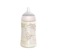 Suavinex, Biberón de 270 ml, con Tetina Fisiológica SX Pro de Silicona, con válvula Anticólico, de Flujo Medio (M), para Líquidos Densidad Media, Leche, Zumos o Agua. Bebés +3 Meses. Poetry, Rosa