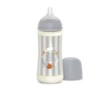 Suavinex, Biberón de 360 ml con Tetina Fisiológica SX Pro de Silicona, con válvula Anticólico. Biberón con Tetina de Flujo Denso (L). Para Bebés +6 Meses. Wonderland, Azul