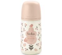 Suavinex, Biberón Anticólico de 270 ml con Tetina Fisiológica SX Pro de Silicona, de Flujo Medio (M), para Líquidos Densidad Media, Leche, Zumos o Agua. Bebés +3 Meses. Birdies, Rosa