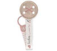 Suavinex, Chupetero de Tela para Bebé, Cinta con Diseño a Doble Cara, Cadena Chupete Bebé, Sujeta - Clip con Pinza. Para Bebés +0 Meses, Apto Recién Nacido, Birdies, Rosa