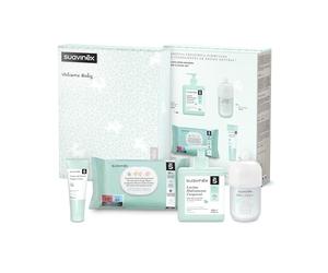Suavinex, Canastilla Bebé Recién Nacido. Canastilla de Cosmética con: Crema Pañal 75 ml + Loción Hidratante Corporal 500 ml + Fragancia Baby Cologne 100 ml + Toallitas 60 uds. Regalo para Bebés. Azul