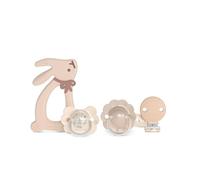 Suavinex, Canastilla Recién Nacido. Set Regalo para Bebé con: 2 Chupetes con Tetina Fisiológica SX Pro para Bebés 0/6 Meses + Chupetero + Mordedor de Silicona. (4 Pcs). Wonder, Beige