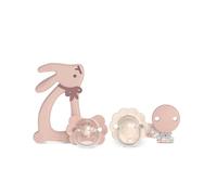 Suavinex, Canastilla Recién Nacido. Set Regalo para Bebé con: 2 Chupetes con Tetina Fisiológica SX Pro para Bebés 0/6 Meses + Chupetero + Mordedor de Silicona. (4 Pcs). Wonder, Rosa